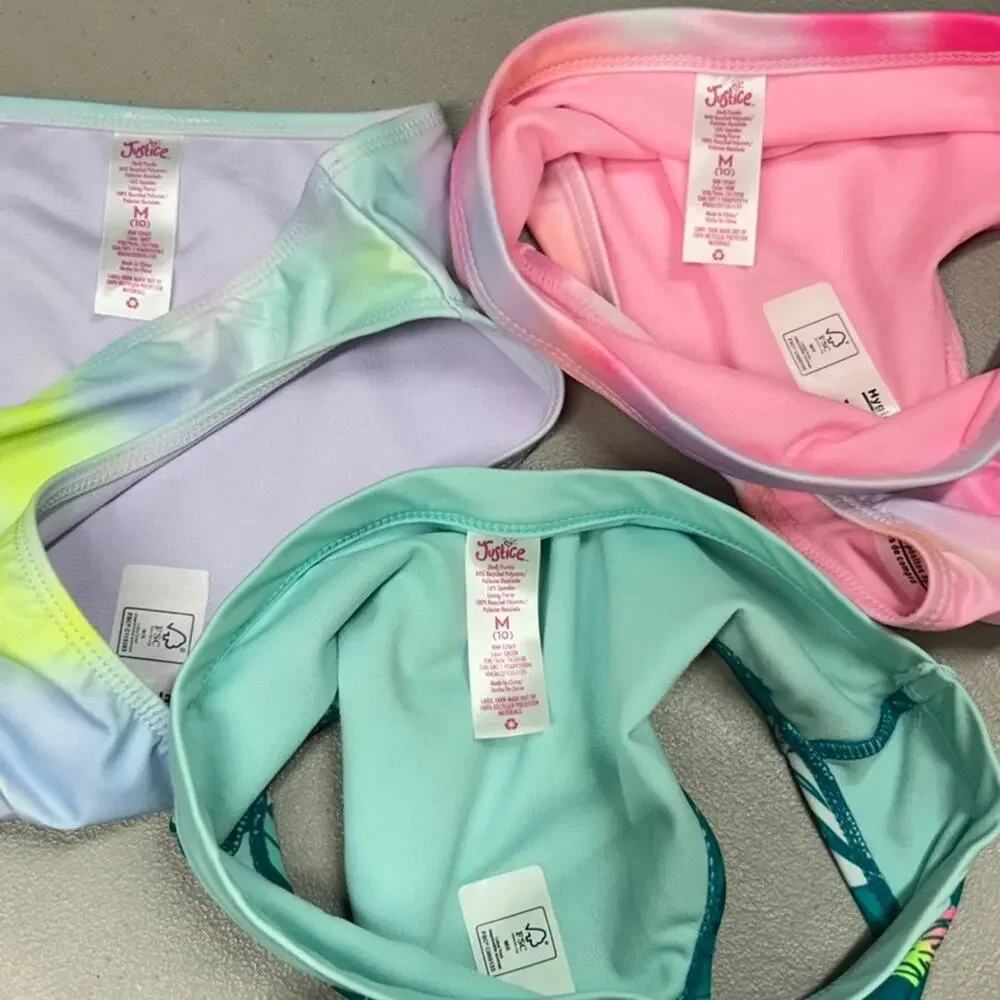 Justice Girls M 10 Bikini Swimsuit 6pc Lot Tie Dye Floral Mix Match UPF 50 NEW
